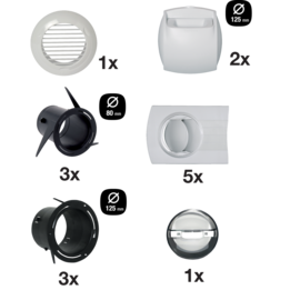 Kit manchettes+bouches Auto pour T3/T4 extraction Ø 125 mm/insufflation Ø 80 mm