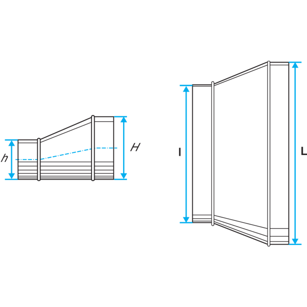 Oblong Tangent Reducer on flat duct section: ROTP - Oblong galvanised ...